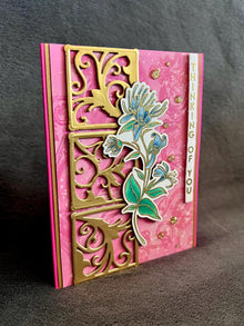 Blue Floral Vine with Gold Filigree Outline Squares Thinking of You Card