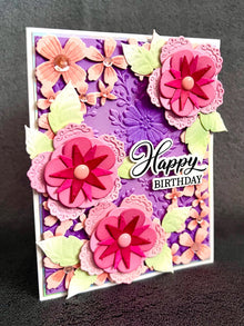 Fancy Stylized Pink Floral Trio Happy Birthday Card