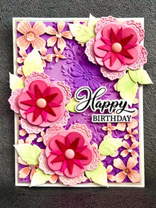 Fancy Stylized Pink Floral Trio Happy Birthday Card