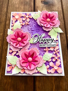 Fancy Stylized Pink Floral Trio Happy Birthday Card
