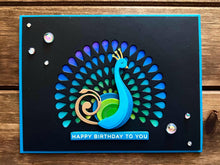 Stylized Peacock with Plume Cutout Happy Birthday to You Card