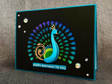 Stylized Peacock with Plume Cutout Happy Birthday to You Card