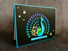 Stylized Peacock with Plume Cutout Happy Birthday to You Card