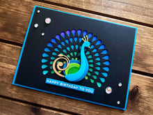 Stylized Peacock with Plume Cutout Happy Birthday to You Card
