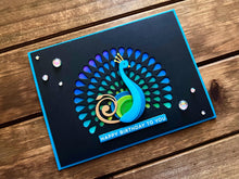 Stylized Peacock with Plume Cutout Happy Birthday to You Card
