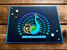 Stylized Peacock with Plume Cutout Happy Birthday to You Card