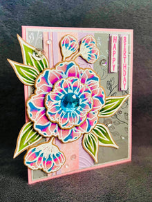 Bold Pink and Blue Ombre Blooms Happy Birthday Card