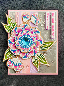 Bold Pink and Blue Ombre Blooms Happy Birthday Card