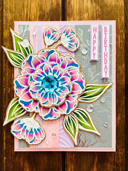 Bold Pink and Blue Ombre Blooms Happy Birthday Card