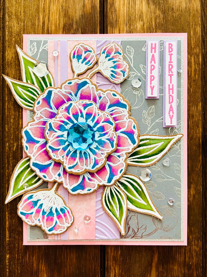 Bold Pink and Blue Ombre Blooms Happy Birthday Card