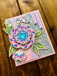 Bold Pink and Blue Ombre Blooms Happy Birthday Card