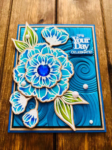 Bold Blue Blooms with Swirl Background Its Your Day Celebrate Card
