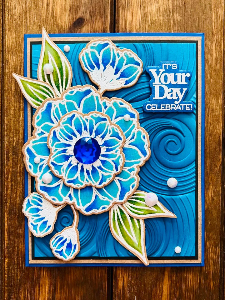 Bold Blue Blooms with Swirl Background Its Your Day Celebrate Card