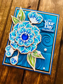 Bold Blue Blooms with Swirl Background Its Your Day Celebrate Card