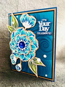 Bold Blue Blooms with Swirl Background Its Your Day Celebrate Card
