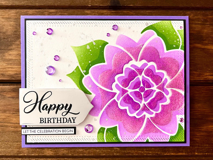 Plum Colored Large Floral Bloom Happy Birthday Card