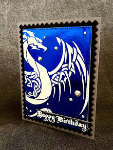 Celtic Dragon Blue Foiled Happy Birthday Card