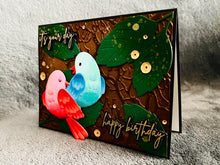 Red and Blue Bird Duo and Forest Leaves It's Your Day Happy Birthday Card