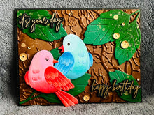 Red and Blue Bird Duo and Forest Leaves It's Your Day Happy Birthday Card