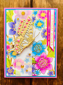 Gold Butterfly and Foiled Florals Birthday Wishes Card