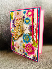 Gold Butterfly and Foiled Florals Birthday Wishes Card
