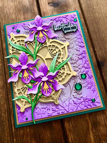 Triple Mini Purple Iris Birthday Greetings Card
