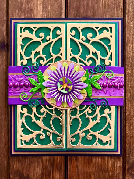 Passion Flower Filigree Panel Gatefold Blank Card