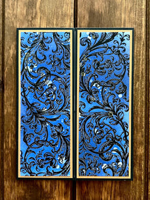 Silver Dragon Gold Diamond Shaped Emblem Medallion and Blue Filigree Scrollwork Gatefold Blank Card