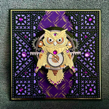 Steampunk Gold Owl Purple Background with Detailed Black Gates Blank Card