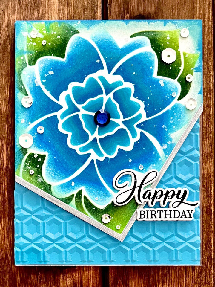 Large Blue Bloom Happy Birthday Partial Acetate Card