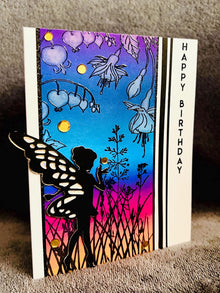 Black Silhouette Fairy Dusk Scene Birthday Card