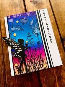 Black Silhouette Fairy Dusk Scene Birthday Card