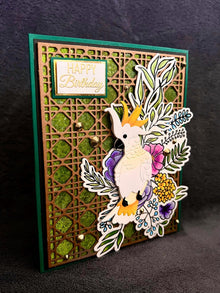 Floral Cockatoo with Geometric Fence Background Happy Birthday Card