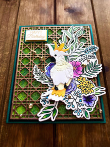 Floral Cockatoo with Geometric Fence Background Happy Birthday Card