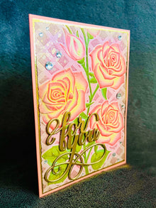 Embossed Two-Toned Pink and Yellow Roses For You Card