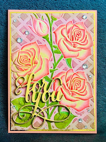 Embossed Two-Toned Pink and Yellow Roses For You Card