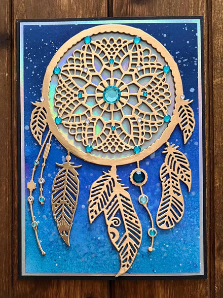 Gold Dreamcatcher Blue Sky Background Blank Card