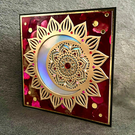 Gold Sun and Moon Mandala Alcohol Ink Background Blank Card