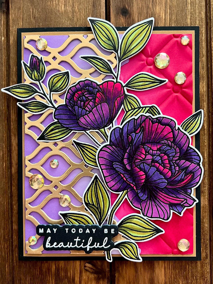 Stylized Striped Purple and Mauve Two-Toned Roses - May Today Be Beautiful / Happiest of Birthdays Card
