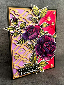 Stylized Striped Purple and Mauve Two-Toned Roses - May Today Be Beautiful / Happiest of Birthdays Card
