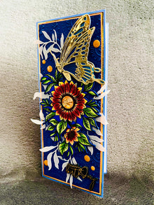Sunflower and Gold Butterfly Happy Birthday Slimline Card