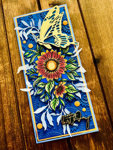 Sunflower and Gold Butterfly Happy Birthday Slimline Card