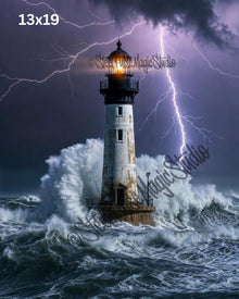 Storm Guardian Lighthouse | Dramatic Fantasy Art Print | Lightning Ocean Wall Art | Moody Watercolor Style | 2 Sizes