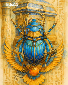 Sacred Scarab of Ra | Golden Winged Egyptian Beetle | Mythic Khepri Fantasy Art Print | Ancient Temple Wall Decor | 2 Sizes