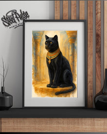 Bastet's Shadow | Majestic Black Egyptian Cat | Sacred Temple Guardian Print | Ancient Egypt Fantasy Art | 2 Sizes