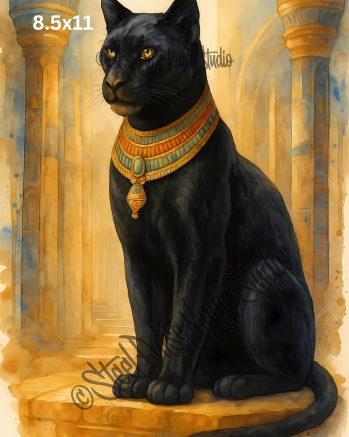 Bastet's Shadow | Majestic Black Egyptian Cat | Sacred Temple Guardian Print | Ancient Egypt Fantasy Art | 2 Sizes