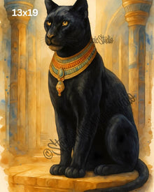 Bastet's Shadow | Majestic Black Egyptian Cat | Sacred Temple Guardian Print | Ancient Egypt Fantasy Art | 2 Sizes