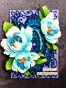 Sky Blue Peony Trio Happiest of Birthdays Card