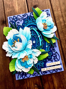 Sky Blue Peony Trio Happiest of Birthdays Card