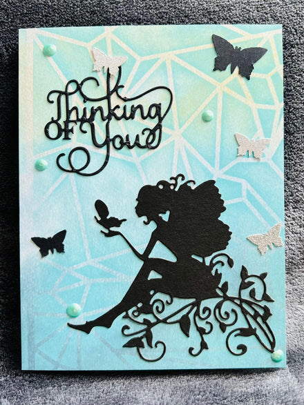 Thinking of You Silhouette Style Fairy Butterfly Card - Enchanting and Elegant Design